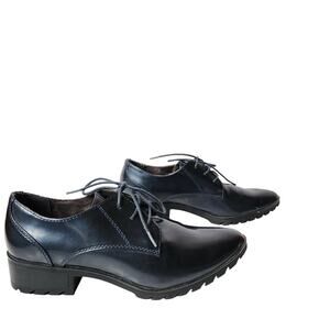 Tamaris Patent Leather Lace Up Oxford Loafers Womens Size 38 EU 7.5 US Blue